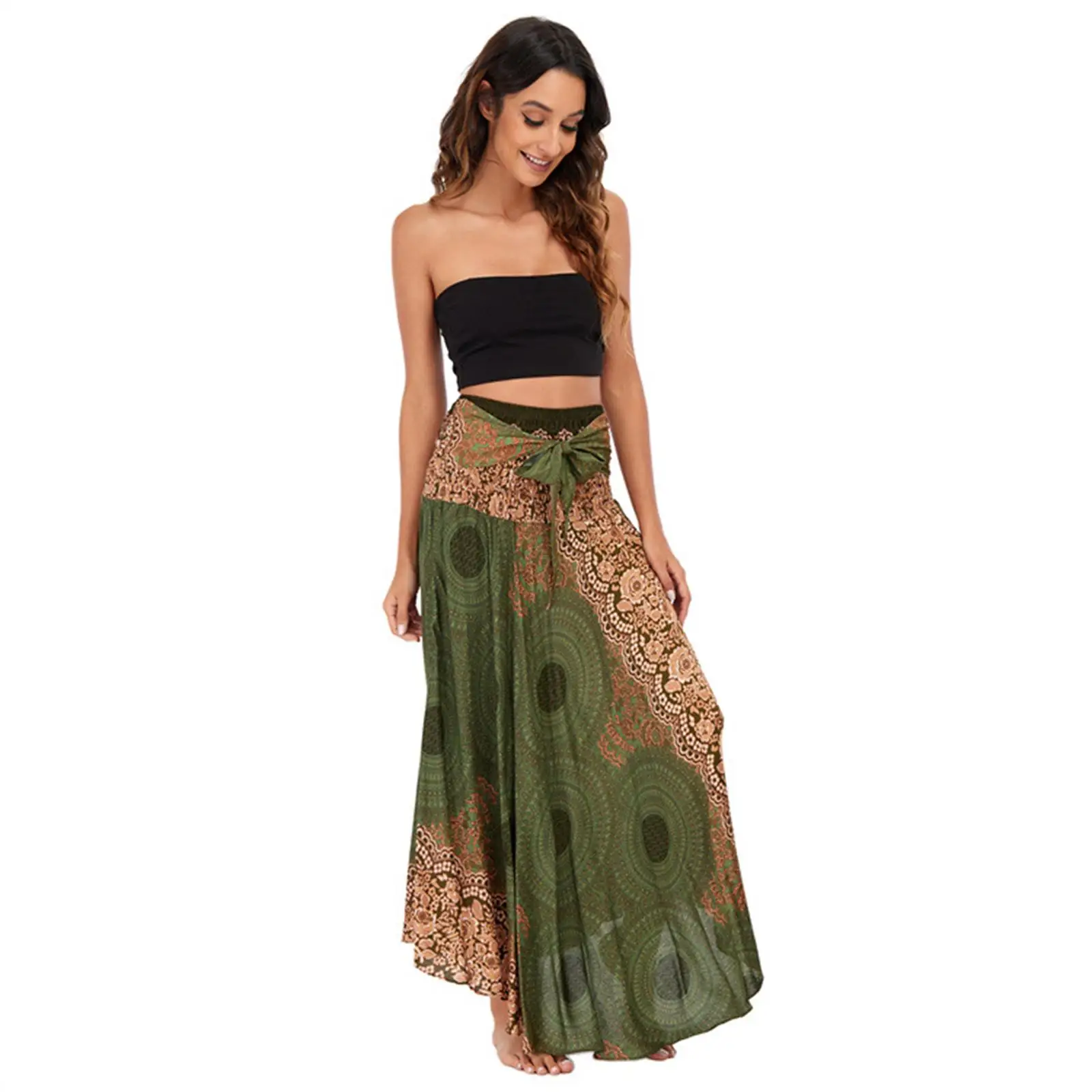 

Long Boho Maxi Skirt Beach Dress Printed Bohemian Dancing Costume Clothing Gypsy for Women Adults Party Dance High Waisted