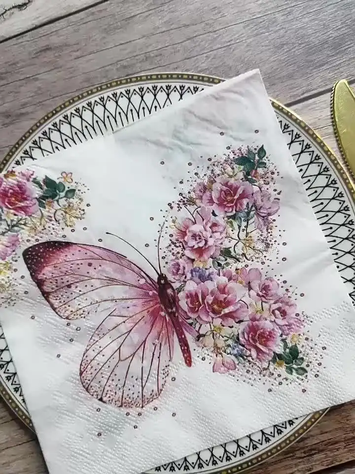 10/20 pz 33 cm 2 Strati Nuova Farfalla Stampata Tovaglioli Rosa Farfalla Fiori Decorazione Del Parto di Carta Picnic Zerbino FAI DA TE Decoupage carta  66