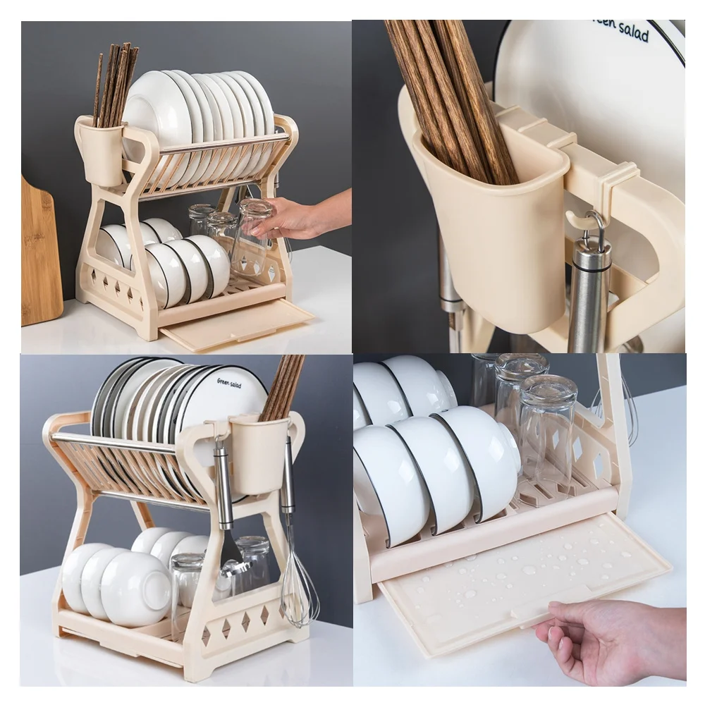 1pc Japanese Style Simple Dish Drying Rack With Drain Board, Space