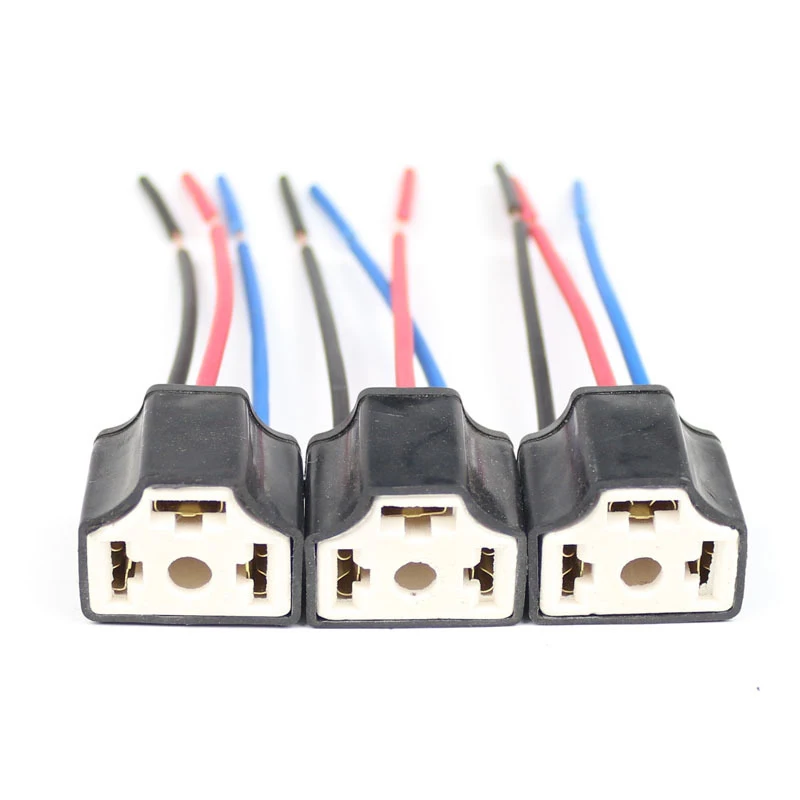 

H4 Three Holes Ceramic Wire Wiring Car Head Light Bulb Lamp Harness Socket Plug