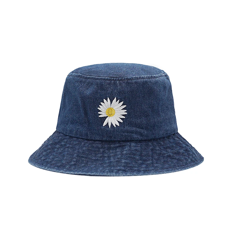Unisex Denim Bucket Hat with Daisy Embroidery, Sun Protection for Outdoor Embroidered Daisy Denim Bucket Hat: Women main image 2