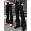 Black Fleece Lined Slim Fit Men's Jeans High Waist Stretchy American High Street Style Bootcut Denim Pants for Men