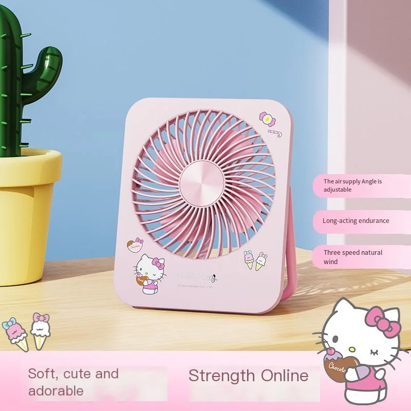 Sanrio New Student Desktop Cartoon Square Rechargeable Kuromi Fan Summer Cool Cute Silent Wind Gift Portable Small Plugable Fan