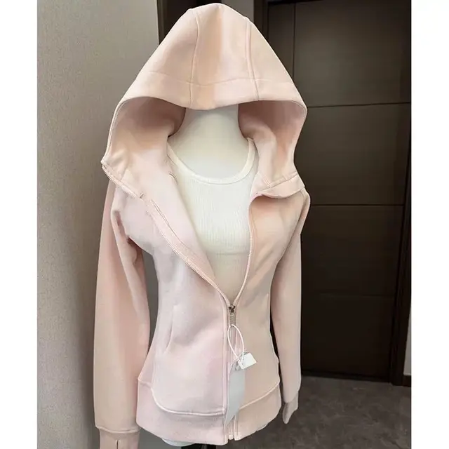 Streetwear noir manteau à capuche 2025 vêtements pour femmes à capuche fermeture éclair coupe ajustée Y2k vestes décontracté mode sweats hauts Ropa Mujer 1