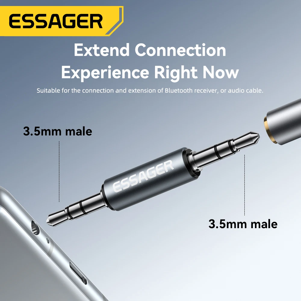 Essager 3.5mm Male to Male Jack Audio Adapter For Mobile Phone Headphone Car MP3 Speaker Laptops Tablets Stereo Jack Connector