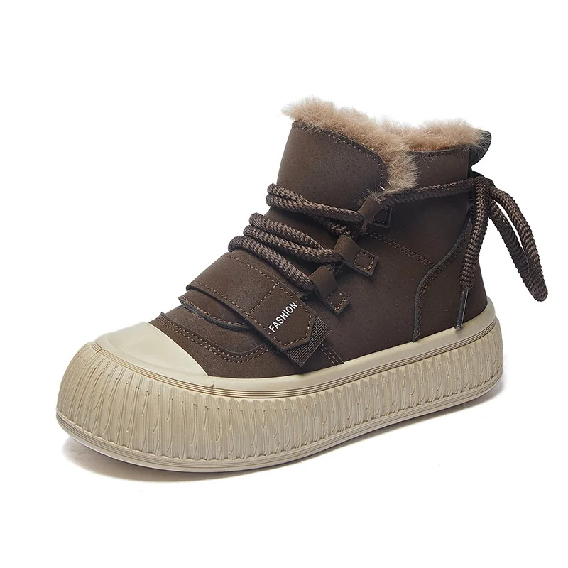 

New Fashion Women's Short Boots for Spring and Autumn Season Round Toe Slope Heel Thick Sole Plush Comfortable Casual Flat Shoes