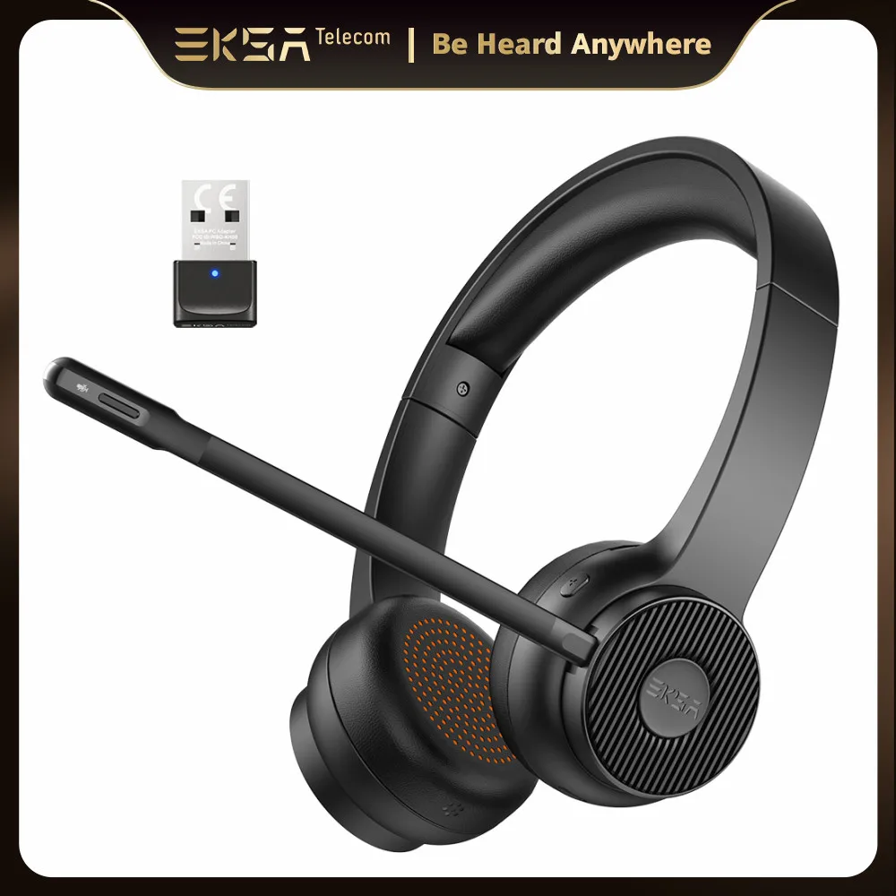 EKSA - H16 Bluetooth 5.2 sluchátka, PC bezdrátový sluchátka, AI ENC mikrofon, 35H hovor čas, s USB dongle pro office/call pivot