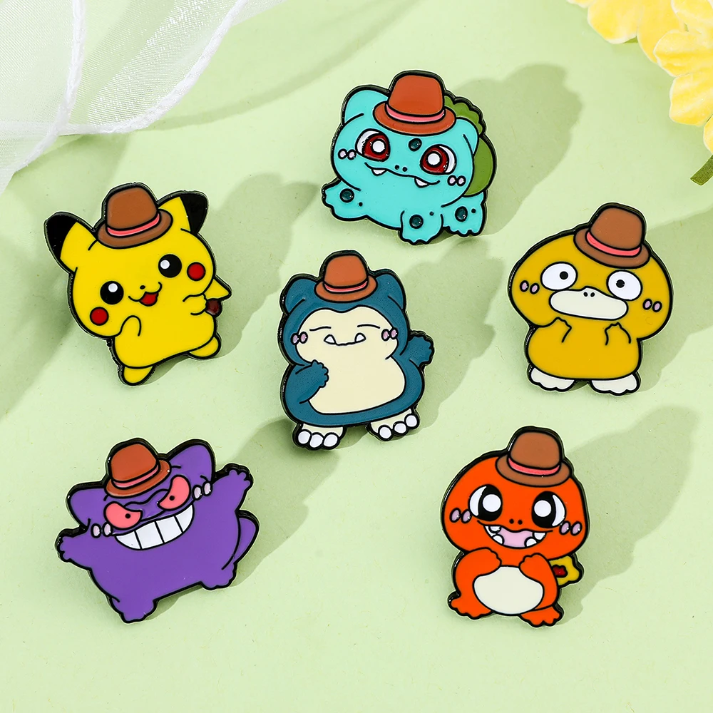 Charming Cartoon Animal Enamel Pin with Brown Hat - Fun Decorative Badge
