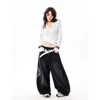 YIBASHU Women Vintage Embroidery Y2K Baggy Jeans Female High Waist 2000s Wide Leg Denim Pants American Retro Harajuku Trouser - Image 4