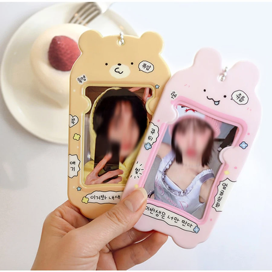 1Pcs Cute Photocard Holder Keychain, Photo Frame ID Badge Holder PVC Cartoon Animal Photo Card Holder 5