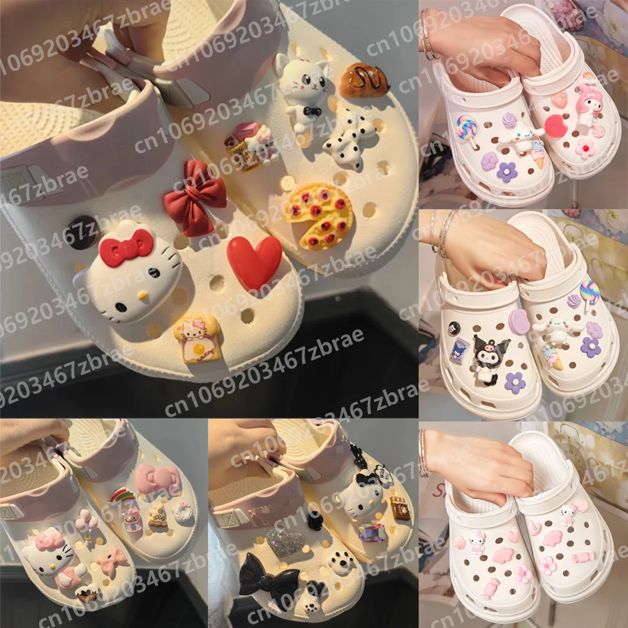 

10pcs/set Sanrio Hello Kitty Cinnamoroll Accessories Shoe Charms Buckle Anime Kuromi Melody Cartoon DIY Combiation Girl Gift