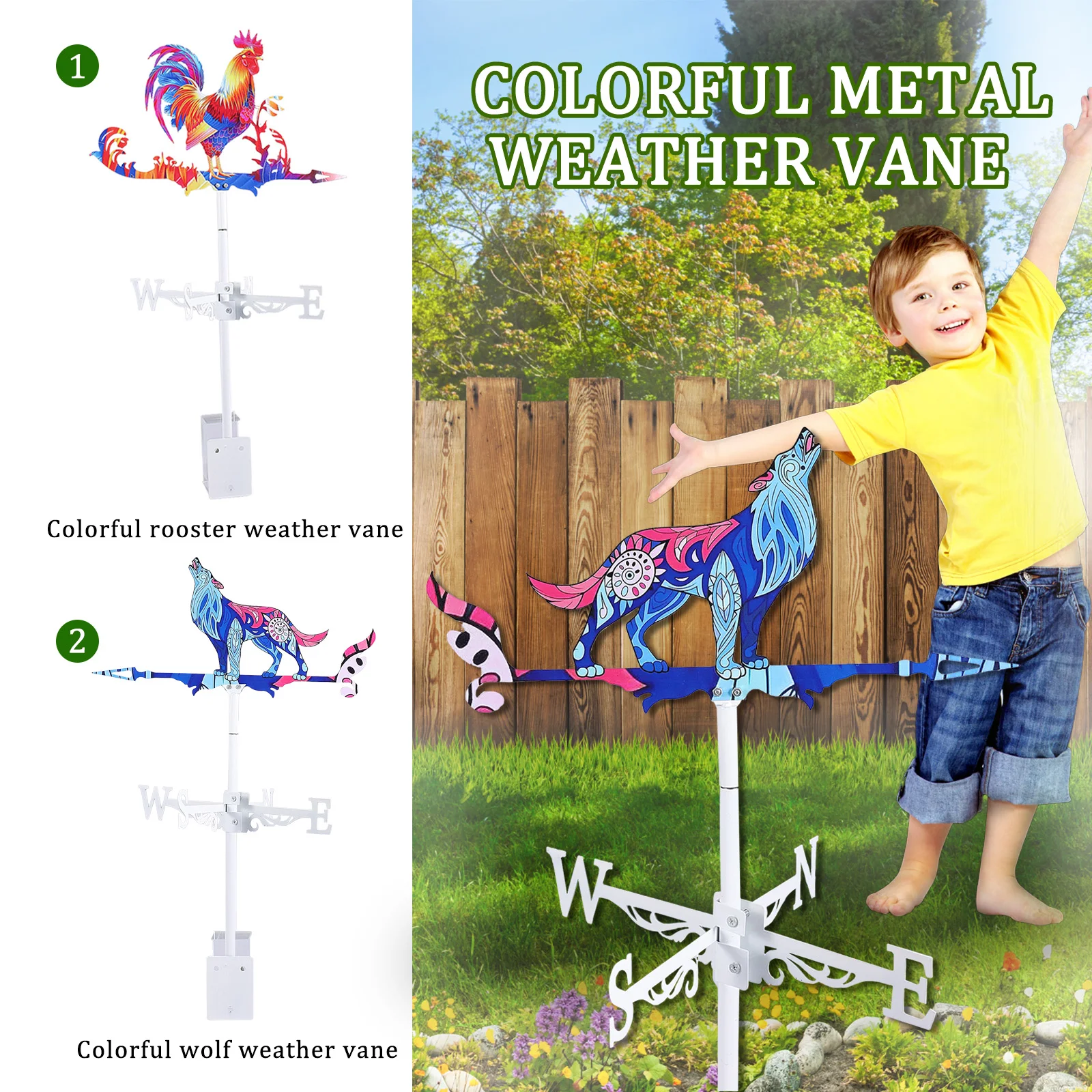 Stainless Steel Rooster Wind Vane for Garden Decoration