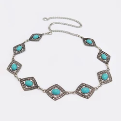 Bohemian Silver Waist Chain with Luxury Blue Gemstone - 110cm (Style F)