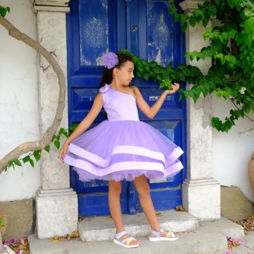 

Puffy Handmade Girls Dresses One Shoulder Kid Tutu Infant Pageant First Communion Dresses Prom Princess Girl Party Dress