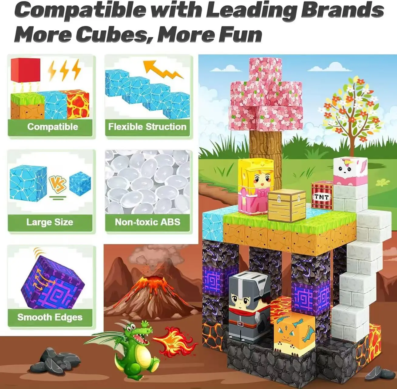Magnetic Building Blocks for Kids 3+Educational Brain Development Toy DIY Creative Construction Kit with Sensory Cubes