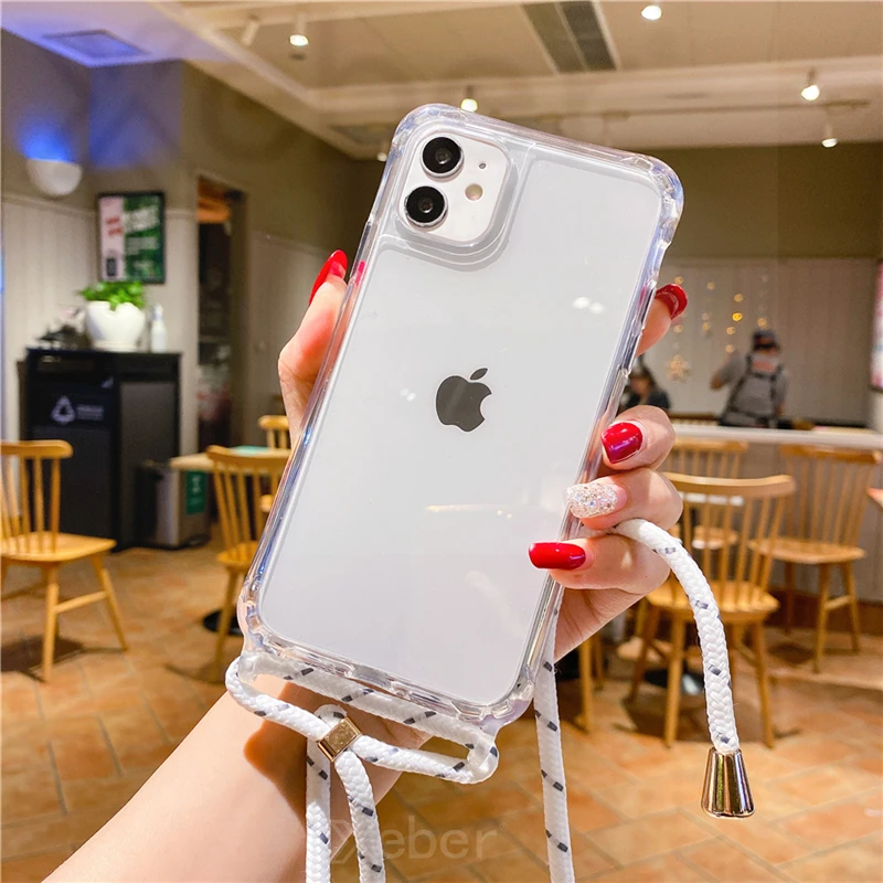 Transparent Crossbody Phone Case with Necklace Cord and Soft Cover