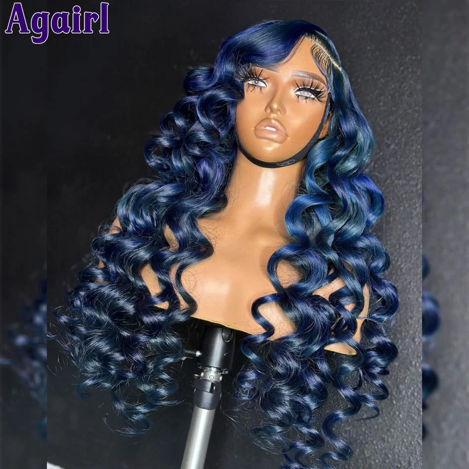 Dark Blue Ready Go 13x4 Loose Deep Wave Lace Front Wigs Peruvian