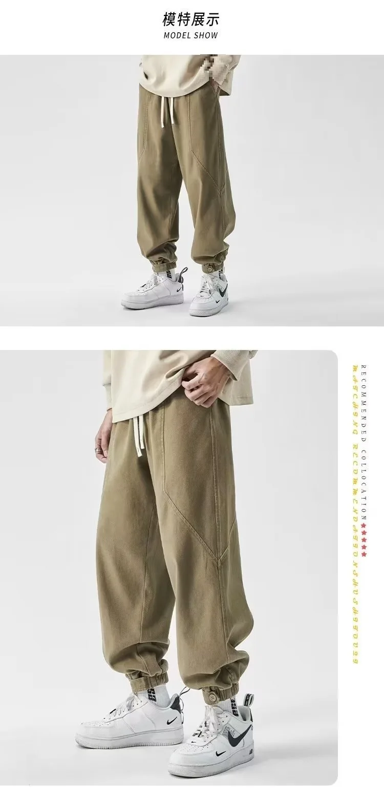 Description Picture 6 of itemMen's Casual Pants Cargo Pants Spring and Autumn Youth Male Drawstring Elastic Waist Trouser Fashion Brand Bunched Feet Overalls