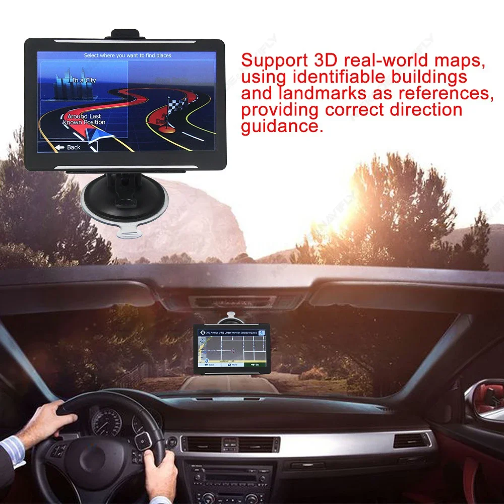 7 Inch Car GPS Navigation Touch Screen Truck Sunshade Map Built in 2025 New Europe GPS Navigator FM Music Video Games