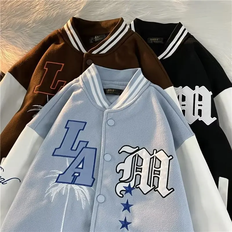 

Hip Hop Jacket Mens Furry Bee Letters Embroidery Baseball Streewear Harajuku Fashion Casual Loose Bomber Varsity Jackets Unisex