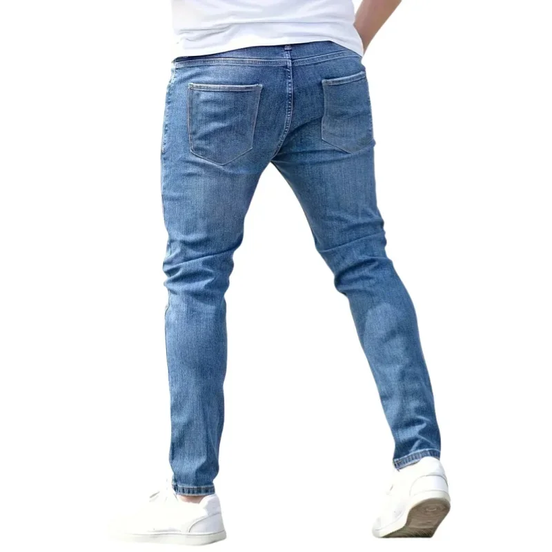 Men's Jeans Stretch Slim Fit Trousers Streetwear Classical Casual Pants Skinny Zipper Denim Designer Clothes Black Blue 6