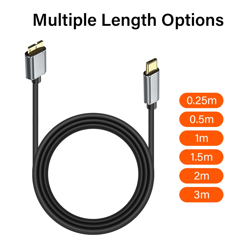 고품질 유형 C-마이크로 B USB3.0 케이블 하드 디스크 드라이브 MacBook 노트북 전화 외부 디스크 용 5Gbps 고속 데이터 케이블