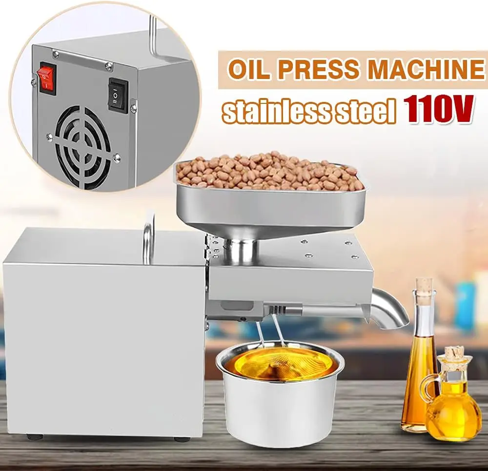 Oil Press Machine 1500W 110V Electric Automatic Peanut Nut Seed Oil Extractor Stainless Steel Oil Presser Expeller 6