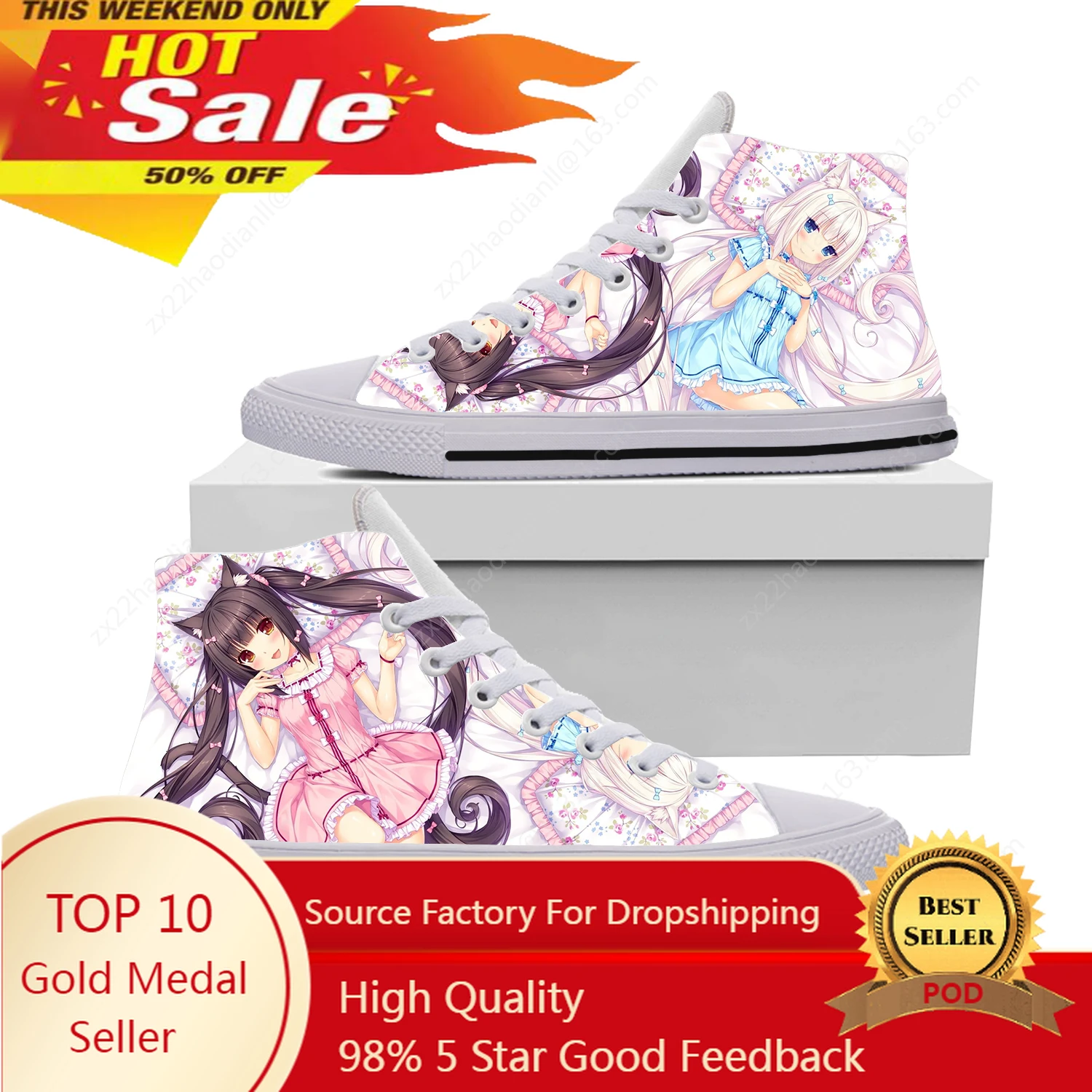 

Nekopara Chocola Vanilla Lightweight Cloth 3D Print Funny Fashion High Top Canvas Shoes Mens Womens Casual Breathable Sneakers
