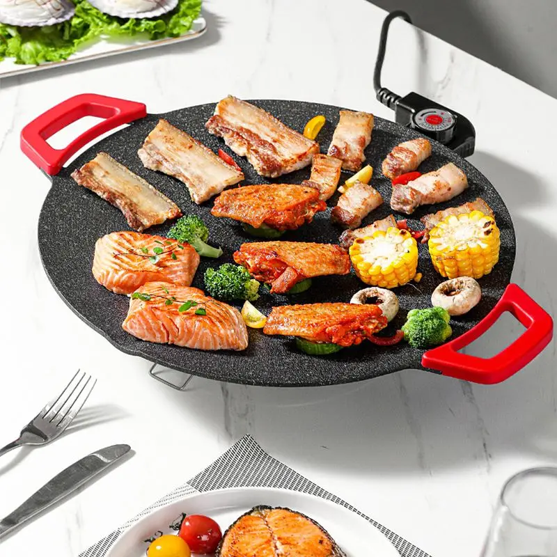 Electric Indoor Nonstick Grill Griddle Korean Style Electric Baking Tray Fast Heat Up Ideal Low Fat Meals barbecue electric stove