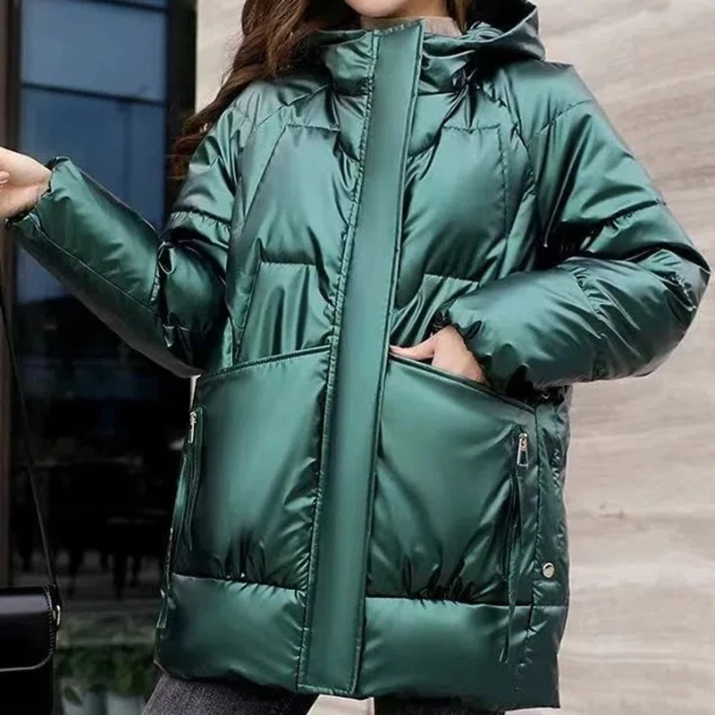 

Women Long Wash-Free Down Cotton-Padded Jacket Jacket Overcoat New Autumn Winter Loose Hooded Thicken Warm Parker Coat Outwear