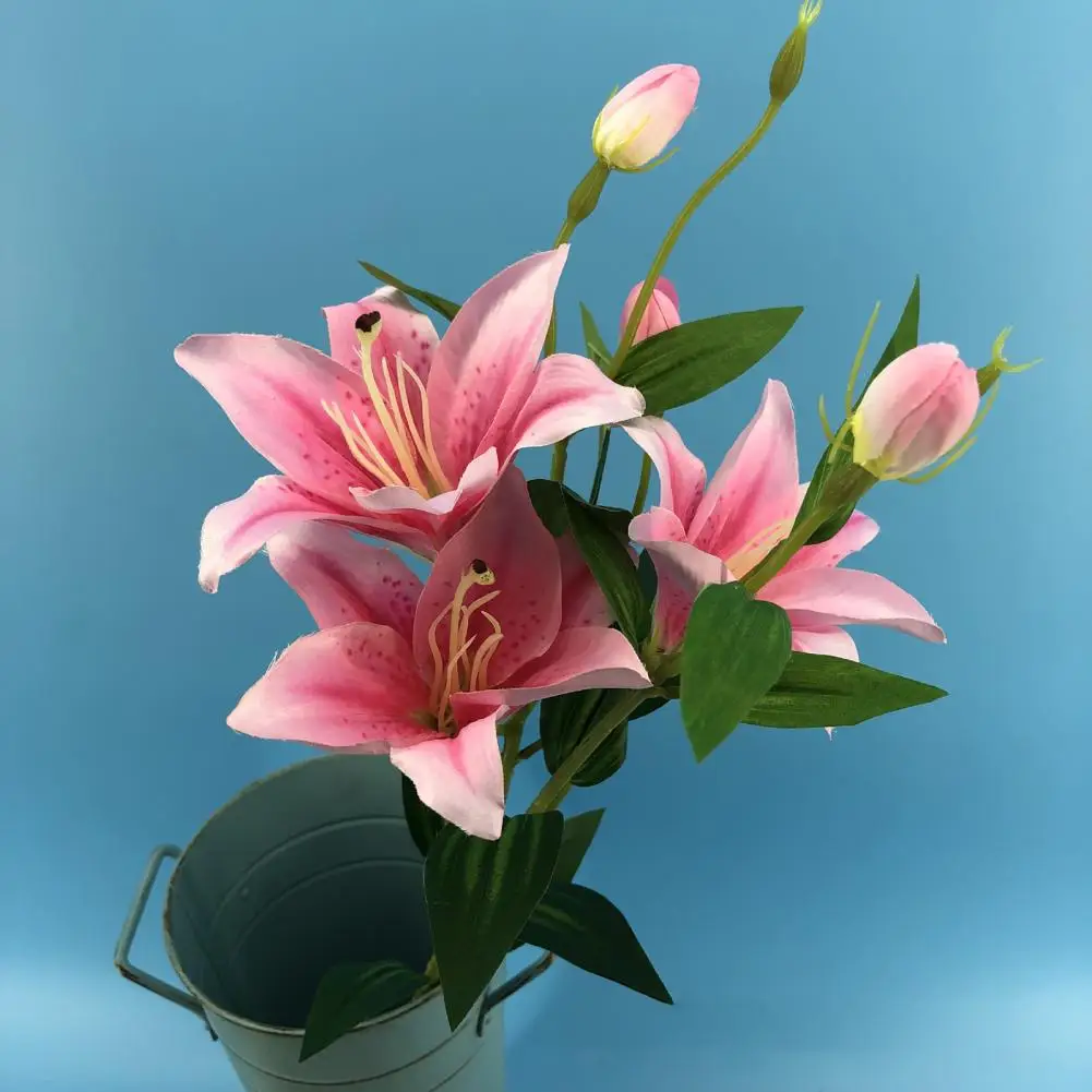 1Pc 80cm Fake Flower 6 Heads Plastic Photography Prop Artificial Lily Flower Fadeless  Poinsettia Bouquets Christmas Table Decor