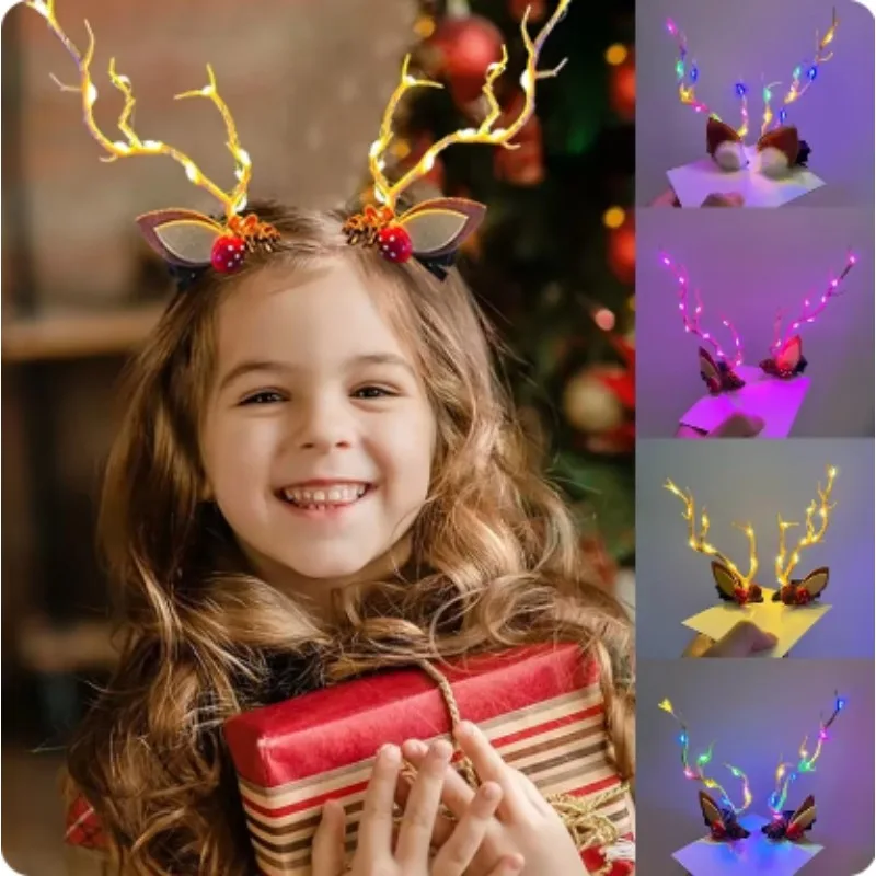 LED Cute Christmas Hair Clips Colorful Light Branches Hairpins Girls Headwear Birthday Party Decor Photo Props Hair Accessories