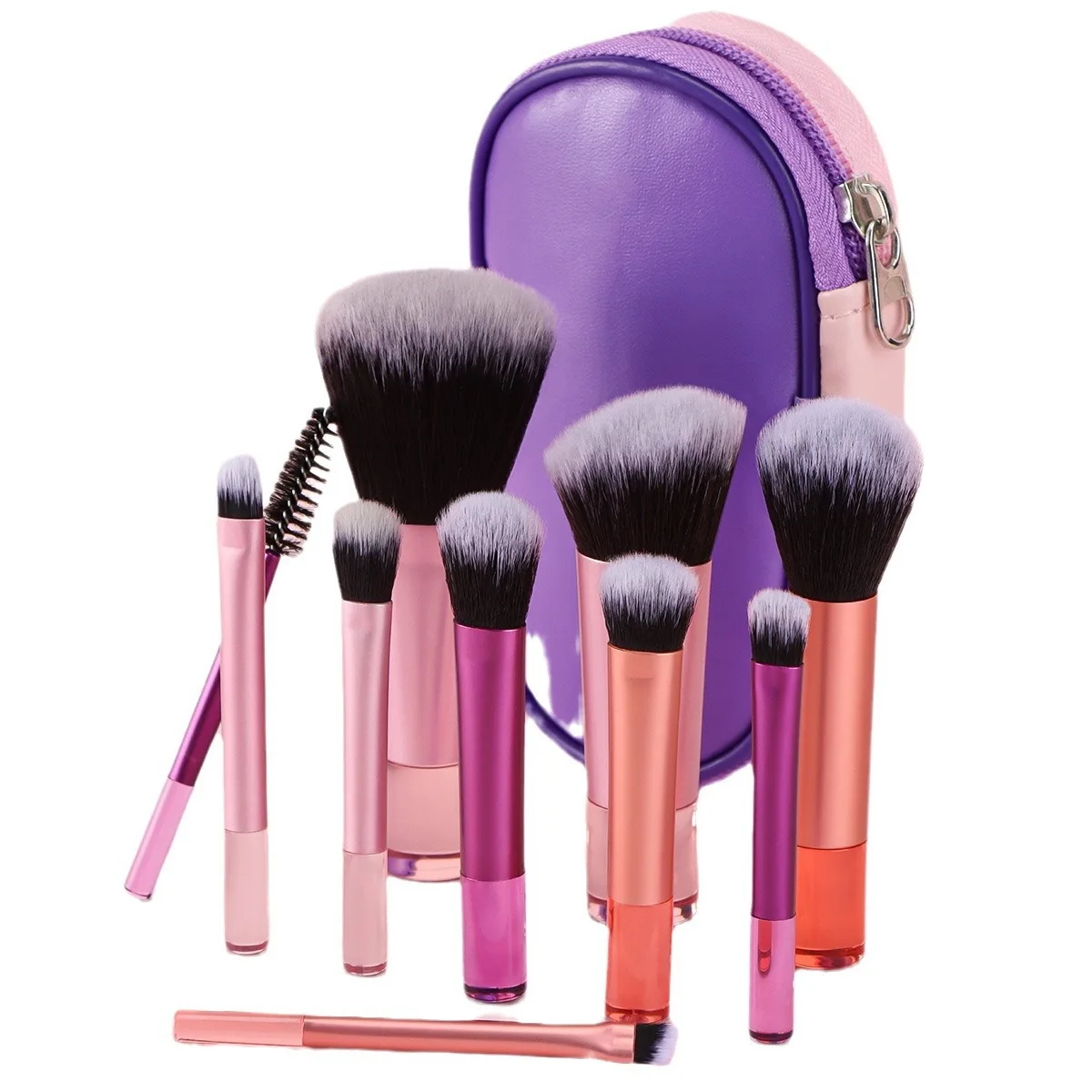 10PCS Mini Makeup Brush Set for Beginners Crystal Handle Travel Friendly Cosmetic Brushes with Pouch (Eye Foundation Brush)