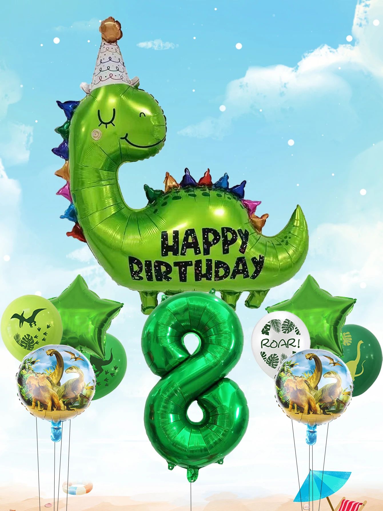 1 세트 생일 축하 공룡 번호 스타 호일 풍선 쥬라기 테마 라텍스 풍선 어린이 생일 파티 장식