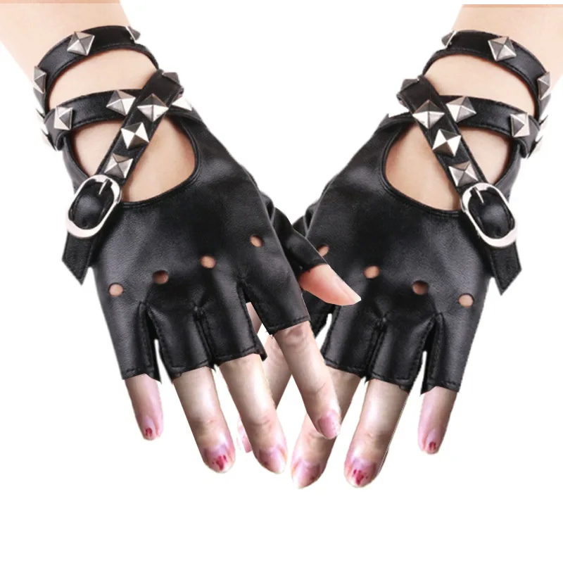 

Leather Gloves Fingerless Punk Sexy Rivet Gloves for Dance Party Car Driving Gloves Motorcyclist Mittens Motorcycle Accessories
