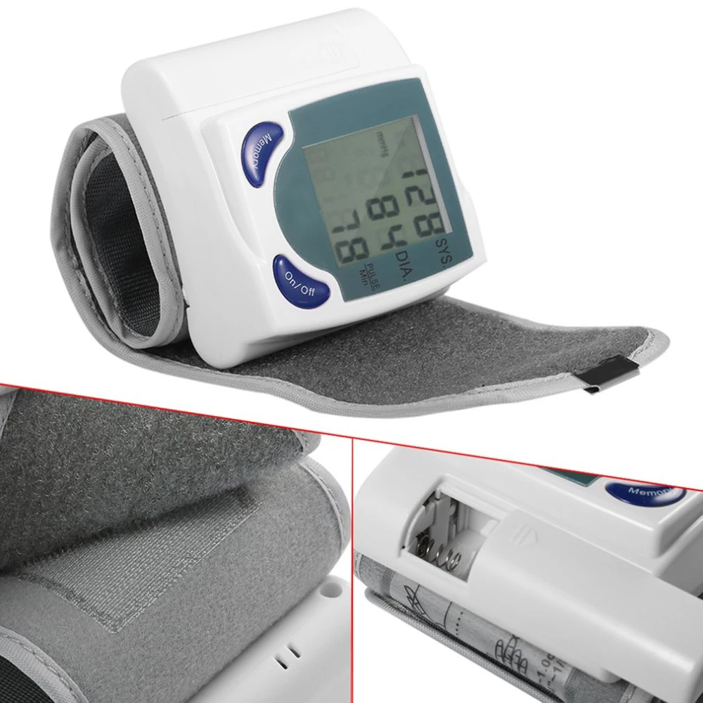 Digital Tensiometer Wrist Cuff Blood Pressure Monitors Heart Beat Rate Pulse Measure Meter Gifts for Parents