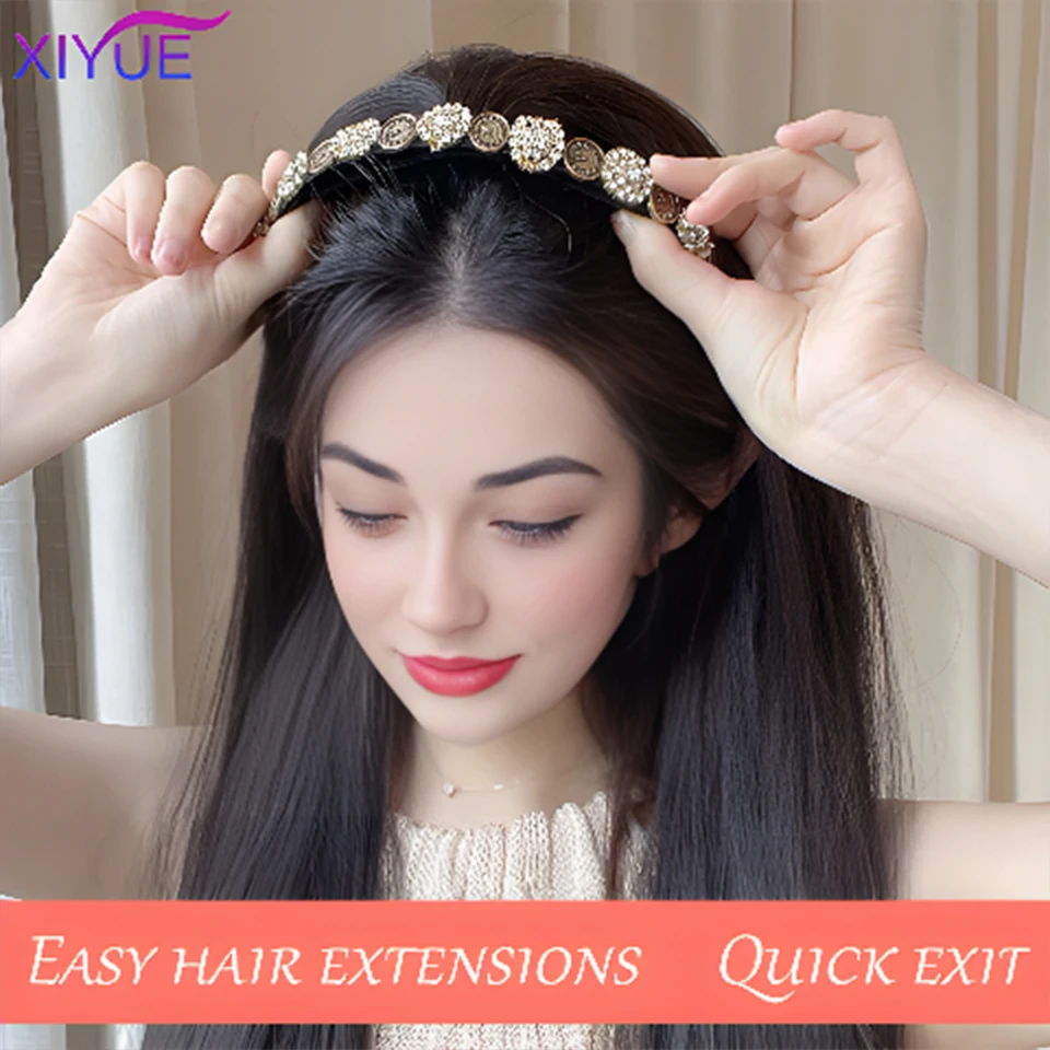 XIYUE Synthetic Wig Women's Head Cover Fold New Short hairstyle Hair Band Wig One Piece Fashion Half Head Cover Wig