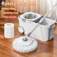 360 Spinning Floor Cleaning System 6 Microfiber Refills Floor Cleaner Cleaning Spin Mop with Bucket for Household Floor Cleaning