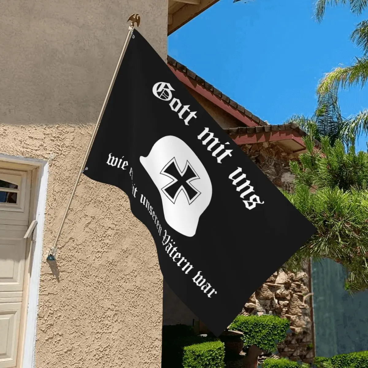 Gott Mit Uns T Der Stahlhelm Iron Cross Outdoor Banner Funny Reunion Party Flag Poliestere Stampato Auto Da Corsa Banner Per La Decorazione
