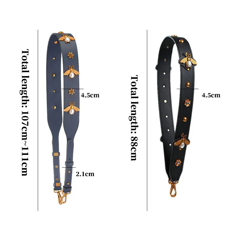 TINBERON Fashion Retro Bee Leather Belts Shoulder Strap Handbag Accessories Adjustable Bee Bag Straps Luxury Bags Shoulder Strap