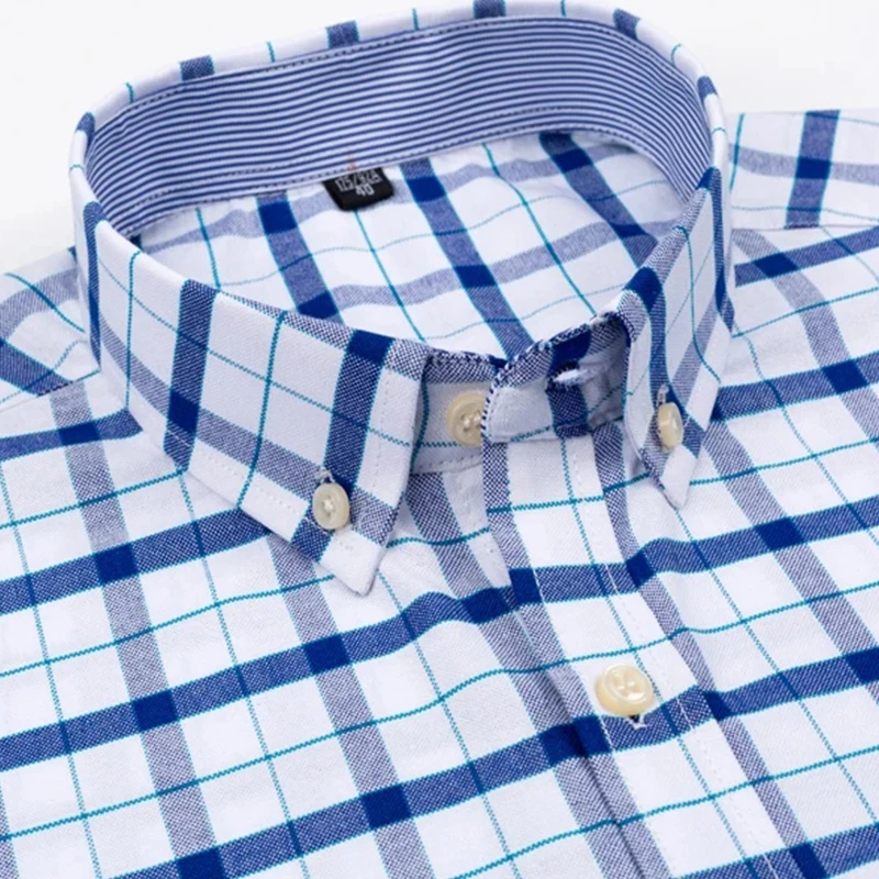 Summer 100% Cotton Oxford Men's Shirt Short Sleeve Plaid Striped Male Clothes Business Regular Fit Dress Shirts Oversized 7XL 6X 3