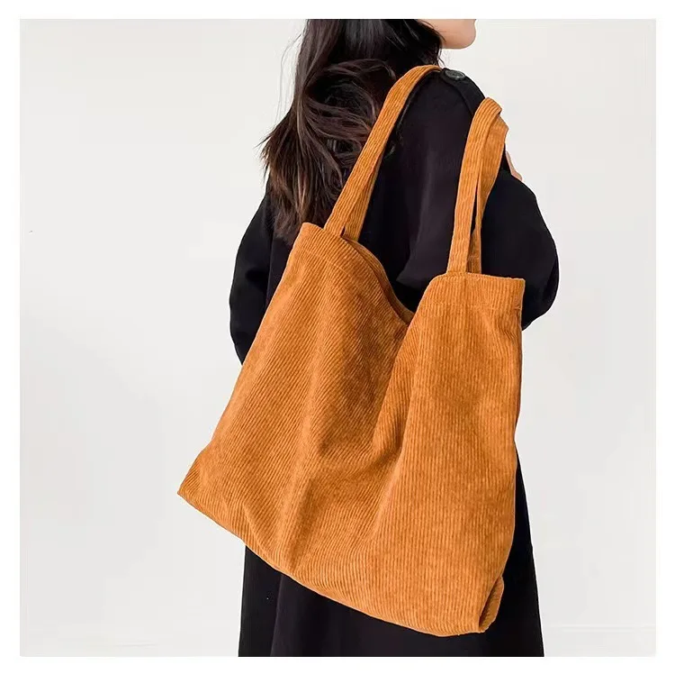 

Corduroy Totes Bags for Women 2023 Shopper Girls Handbags Zipper Eco Environmental Thickened Large Capacity Winter Shoulder Bags