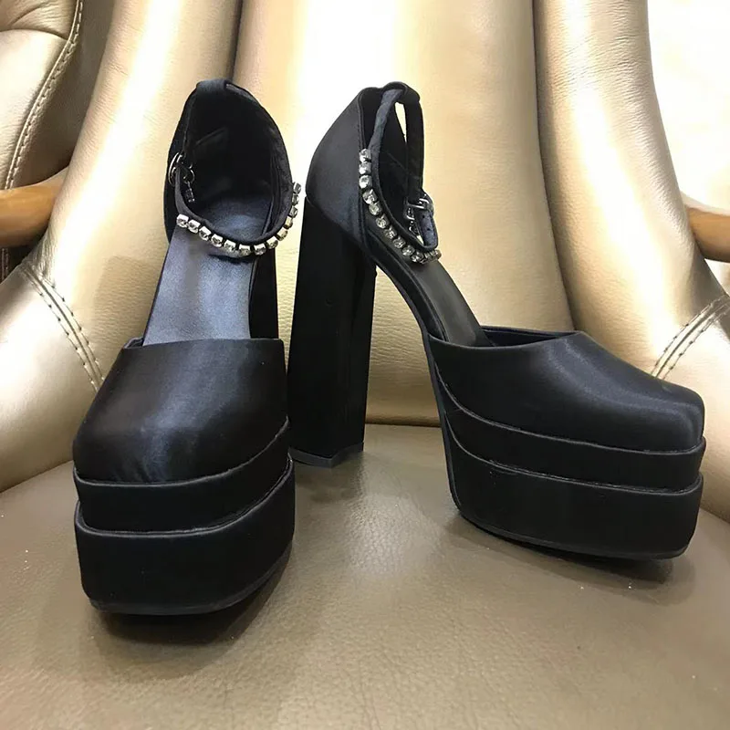 

2024 Women Pumps New High Heels Mary Jane Shoes For Woman Fashion Bling Buckle Strap Woman Ladies Super High Heels Women Shoes