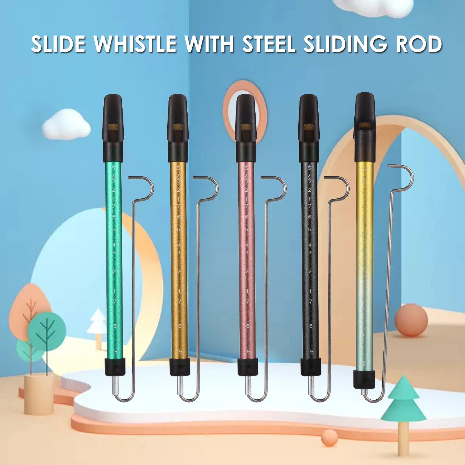 C key flute Metal Slide Whistle Scale Sliding Flute with Steel Sliding Rod Musical Instrument Toy for Children Kazoo Flute for Parent-Child
