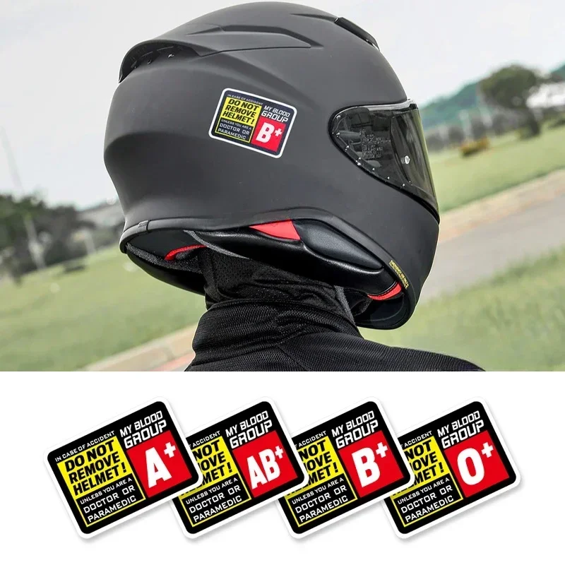 Blood type B+ helmet safety sticker on motorcycle helmet
