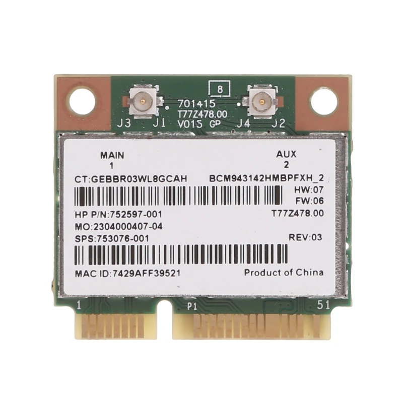 

WLAN BT4.0+HS Networks Card BCM943142HM Wireless Networks Card with PCIExpress Half Mini Card for 430 440 445 450