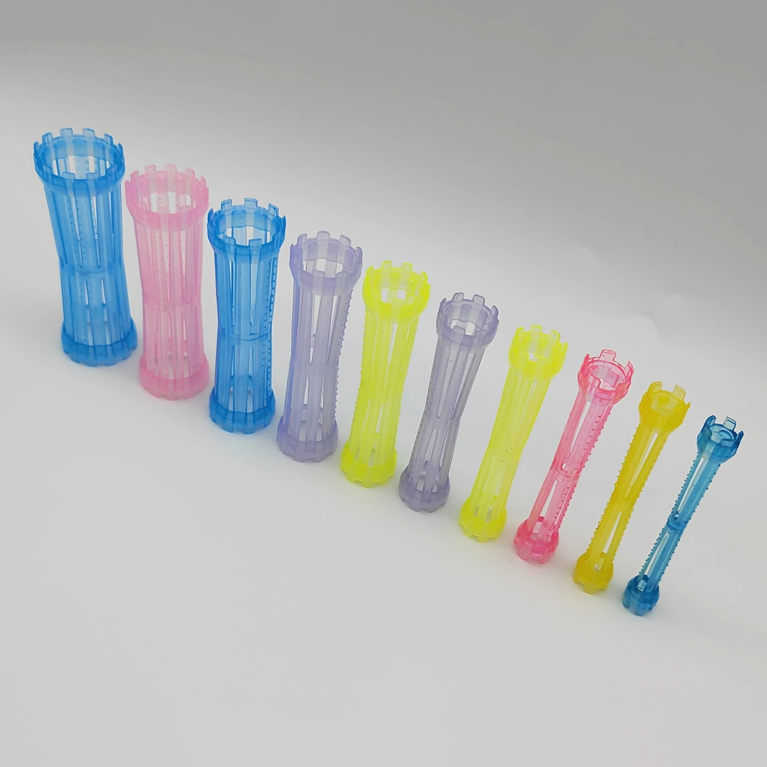 30pcs/set Crystal Hollow Cold Perm Rods with Rubberbands Anion Clear Stretch Classic Transparent Sleep Curler Bars Heatless 1901