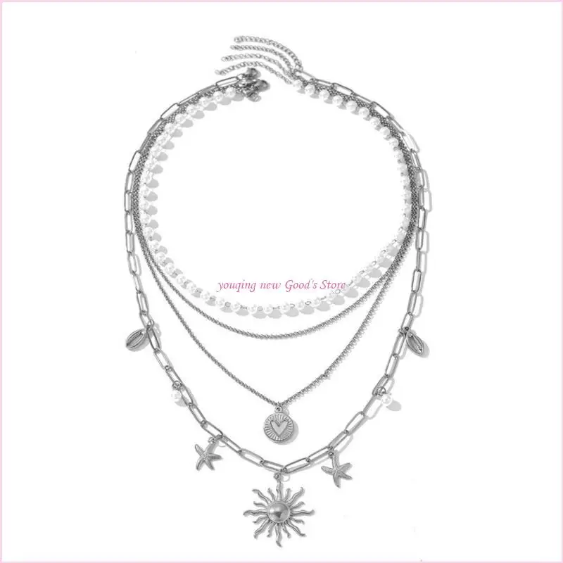 57QA Women's Jewelry Heart Necklace Pearls Beads Pendant Neckwear