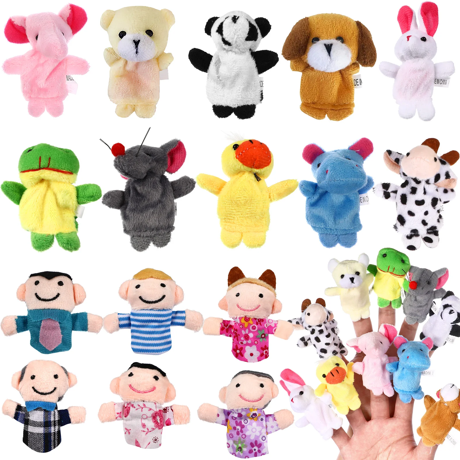 

Cartoon Animal Family Members Finger Puppet Plush Toys Children Telling Story Educational Toys Random Pattern Home Baby