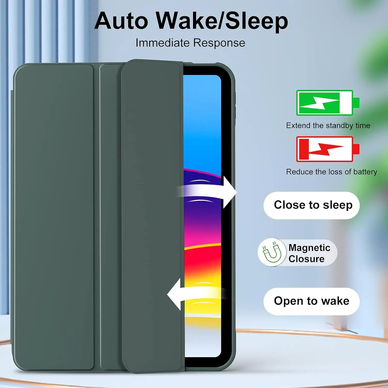 Premium Tri-fold Flip Case with Auto Sleep/Wake and Soft Protective Cover